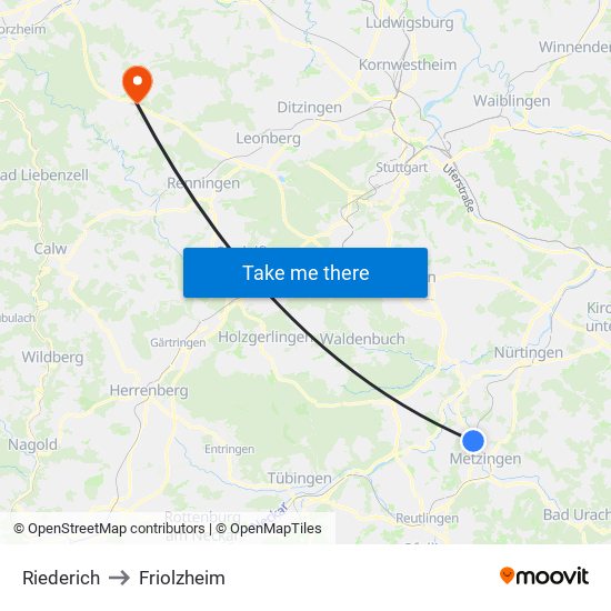 Riederich to Friolzheim map