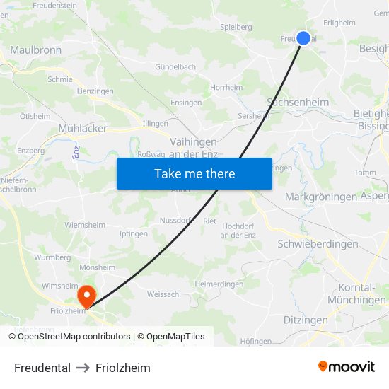 Freudental to Friolzheim map