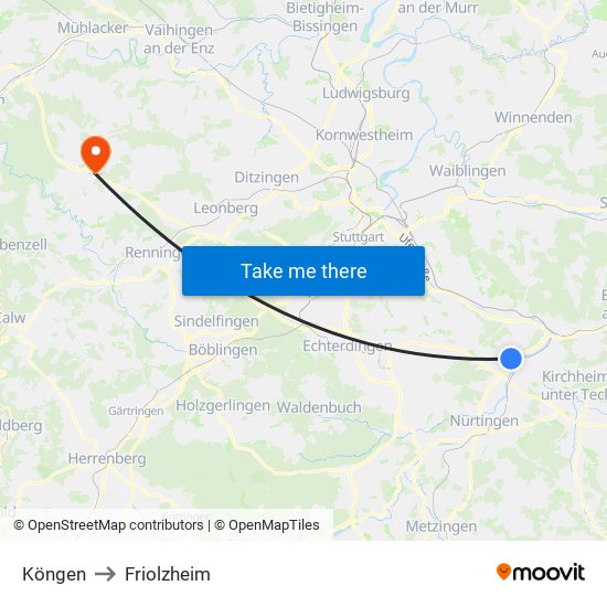 Köngen to Friolzheim map