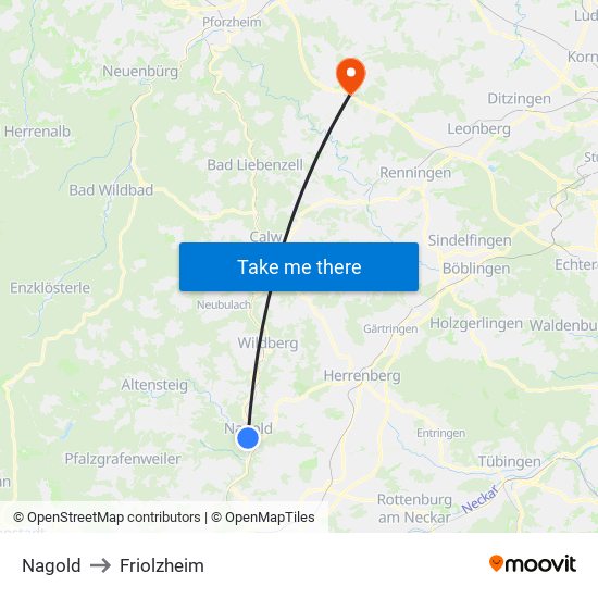 Nagold to Friolzheim map