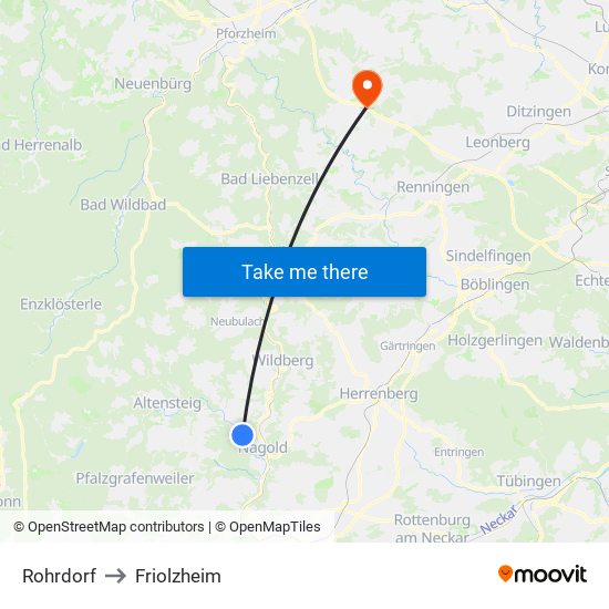 Rohrdorf to Friolzheim map