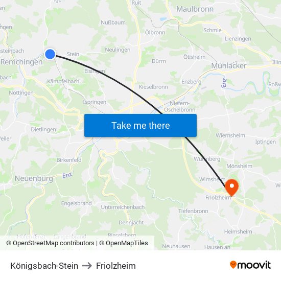 Königsbach-Stein to Friolzheim map