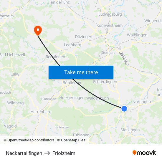 Neckartailfingen to Friolzheim map