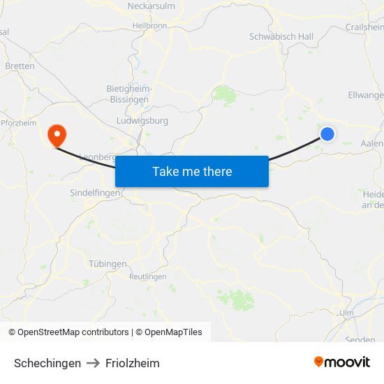 Schechingen to Friolzheim map