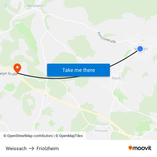 Weissach to Friolzheim map