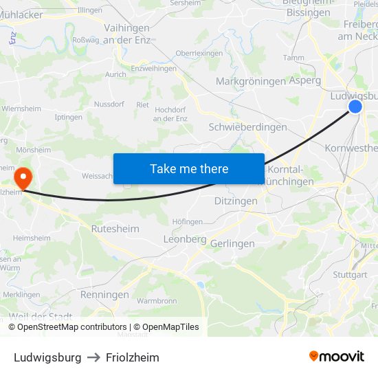 Ludwigsburg to Friolzheim map