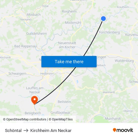 Schöntal to Kirchheim Am Neckar map