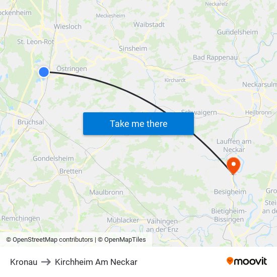 Kronau to Kirchheim Am Neckar map