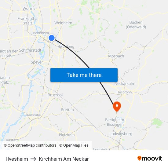 Ilvesheim to Kirchheim Am Neckar map