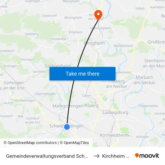 Gemeindeverwaltungsverband Schwieberdingen-Hemmingen to Kirchheim Am Neckar map