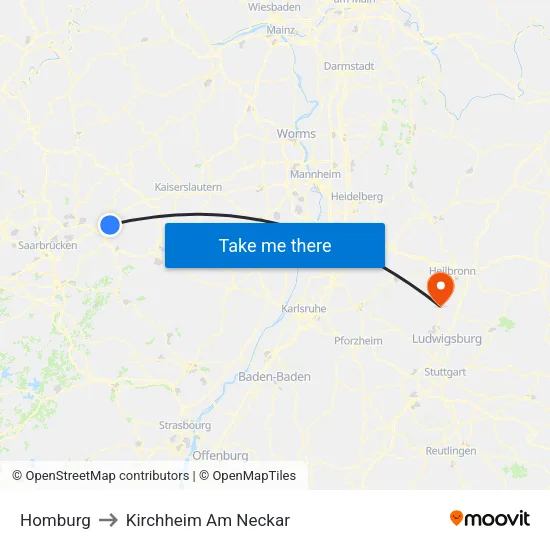 Homburg to Kirchheim Am Neckar map
