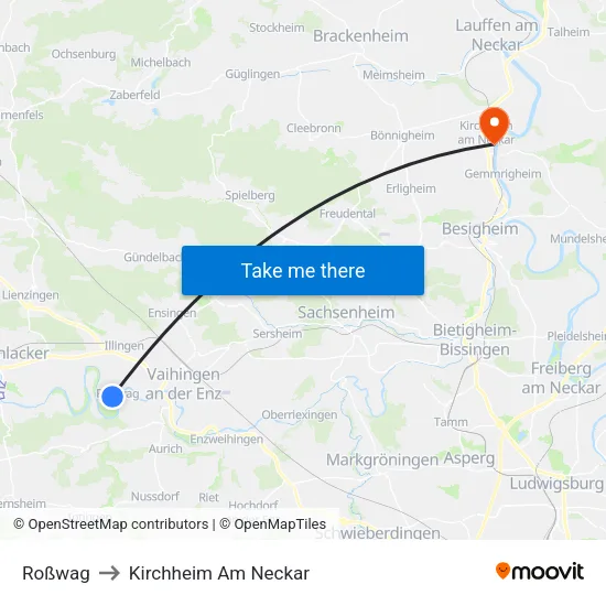 Roßwag to Kirchheim Am Neckar map