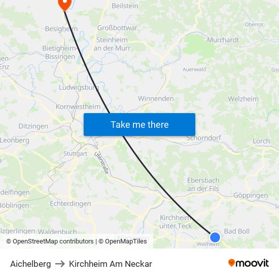 Aichelberg to Kirchheim Am Neckar map