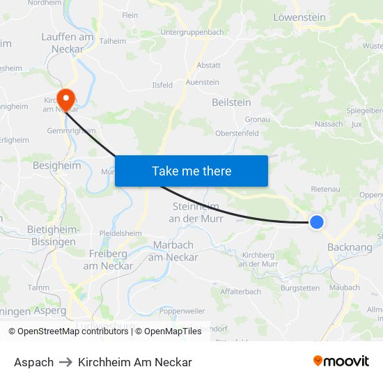 Aspach to Kirchheim Am Neckar map