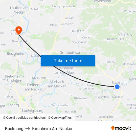 Backnang to Kirchheim Am Neckar map