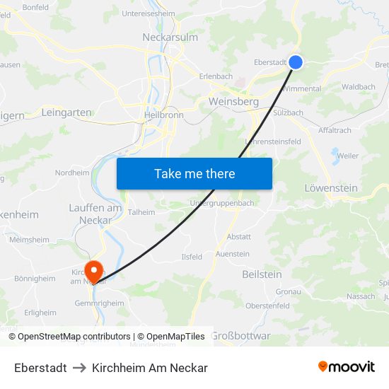 Eberstadt to Kirchheim Am Neckar map