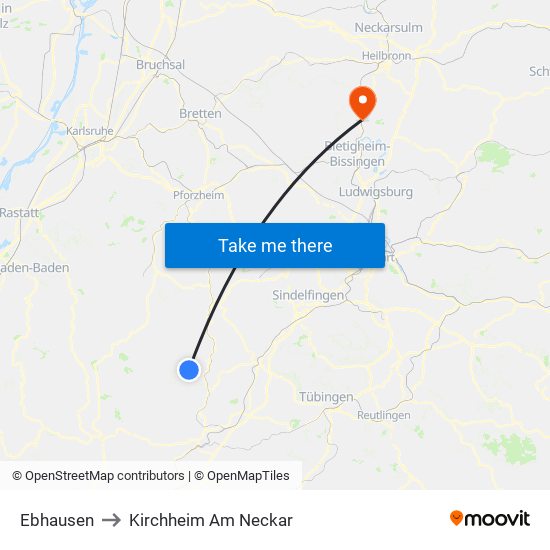 Ebhausen to Kirchheim Am Neckar map