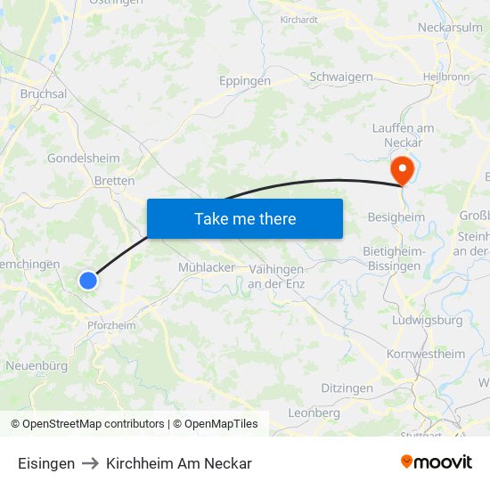 Eisingen to Kirchheim Am Neckar map