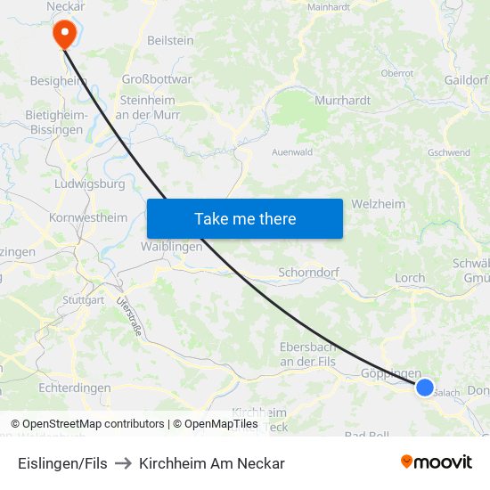 Eislingen/Fils to Kirchheim Am Neckar map