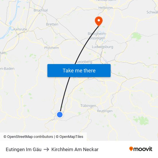 Eutingen Im Gäu to Kirchheim Am Neckar map