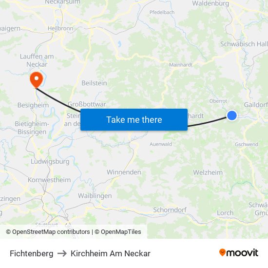 Fichtenberg to Kirchheim Am Neckar map