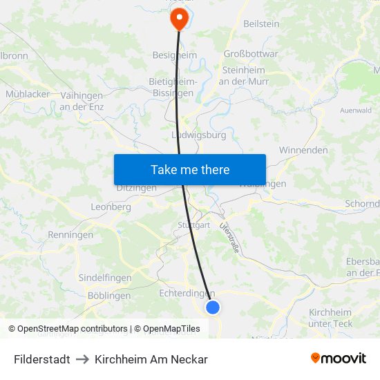 Filderstadt to Kirchheim Am Neckar map