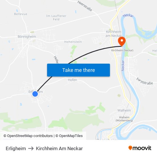 Erligheim to Kirchheim Am Neckar map