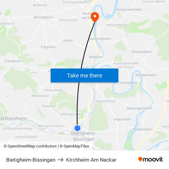 Bietigheim-Bissingen to Kirchheim Am Neckar map