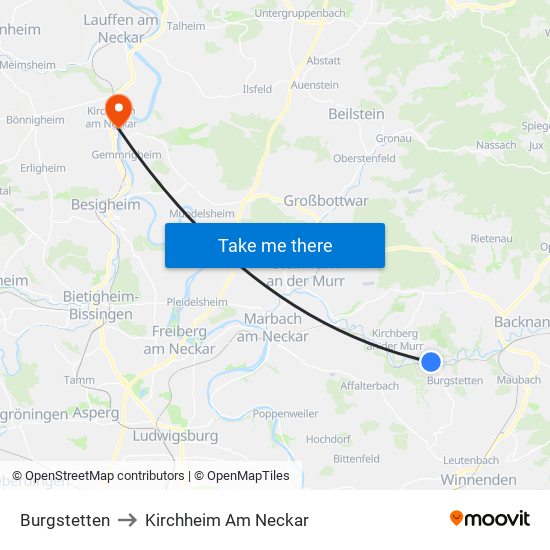 Burgstetten to Kirchheim Am Neckar map