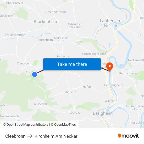 Cleebronn to Kirchheim Am Neckar map