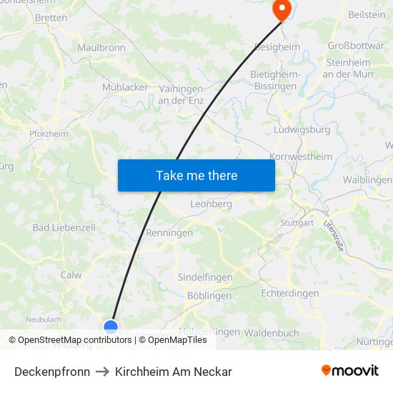 Deckenpfronn to Kirchheim Am Neckar map