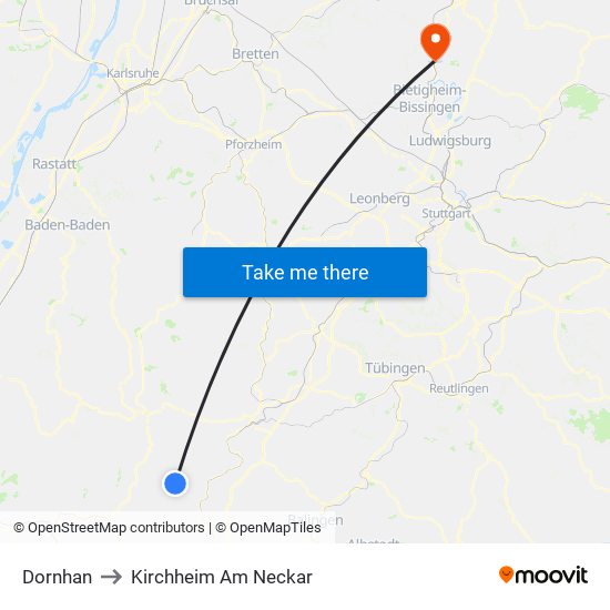 Dornhan to Kirchheim Am Neckar map