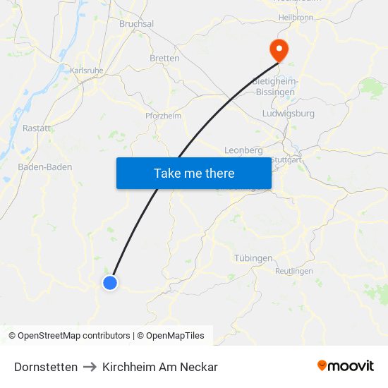 Dornstetten to Kirchheim Am Neckar map