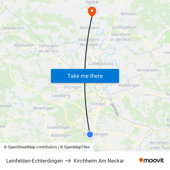 Leinfelden-Echterdingen to Kirchheim Am Neckar map