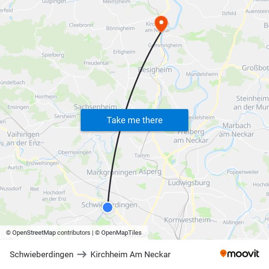 Schwieberdingen to Kirchheim Am Neckar map