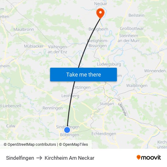 Sindelfingen to Kirchheim Am Neckar map