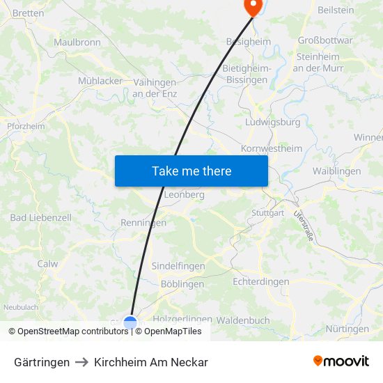 Gärtringen to Kirchheim Am Neckar map