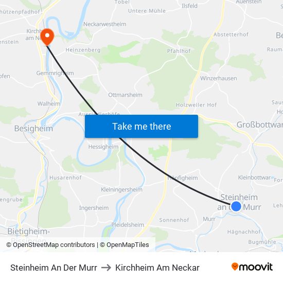 Steinheim An Der Murr to Kirchheim Am Neckar map