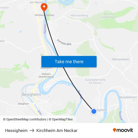 Hessigheim to Kirchheim Am Neckar map