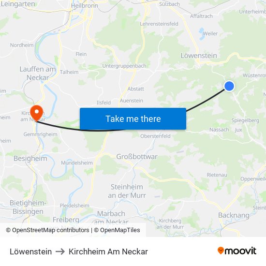 Löwenstein to Kirchheim Am Neckar map