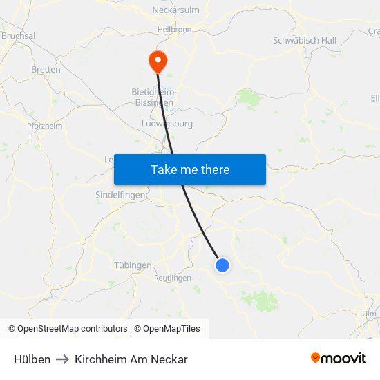 Hülben to Kirchheim Am Neckar map