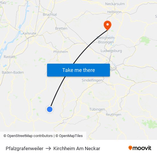 Pfalzgrafenweiler to Kirchheim Am Neckar map