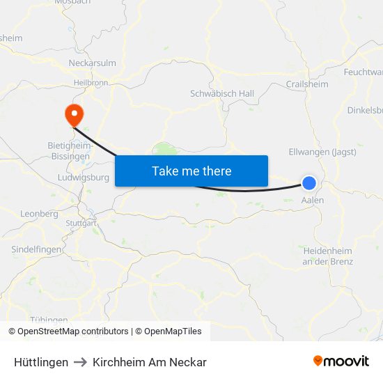 Hüttlingen to Kirchheim Am Neckar map