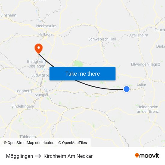 Mögglingen to Kirchheim Am Neckar map