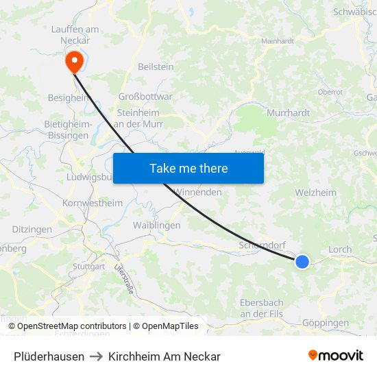 Plüderhausen to Kirchheim Am Neckar map