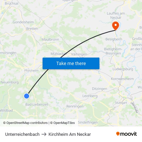 Unterreichenbach to Kirchheim Am Neckar map