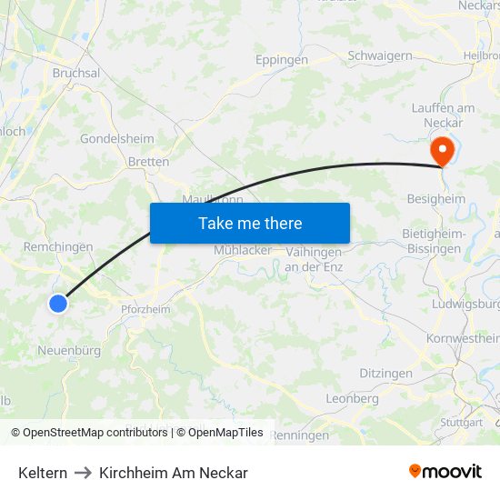 Keltern to Kirchheim Am Neckar map