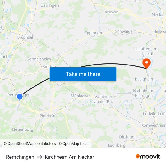 Remchingen to Kirchheim Am Neckar map