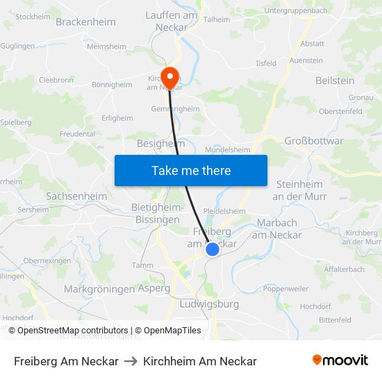 Freiberg Am Neckar to Kirchheim Am Neckar map