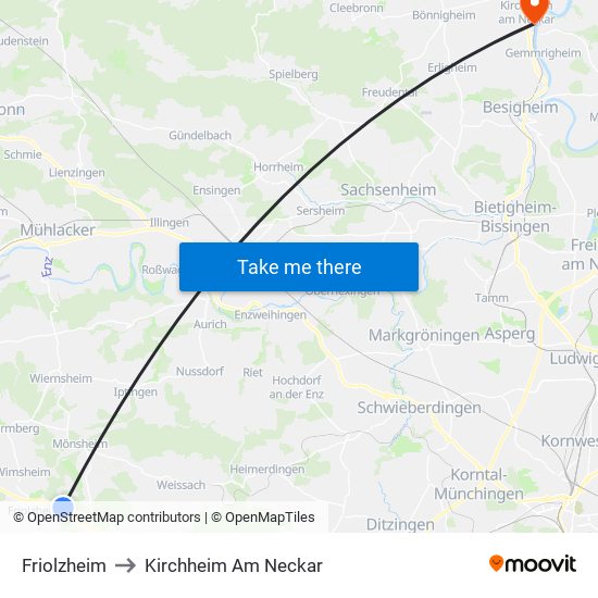 Friolzheim to Kirchheim Am Neckar map
